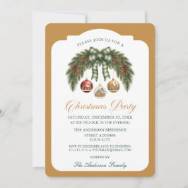 Invitación Elegante Guirnalda Rústica Fiesta de Navidad