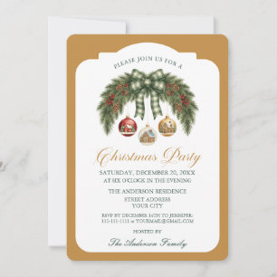 Invitación Elegante Guirnalda Rústica Fiesta de Navidad