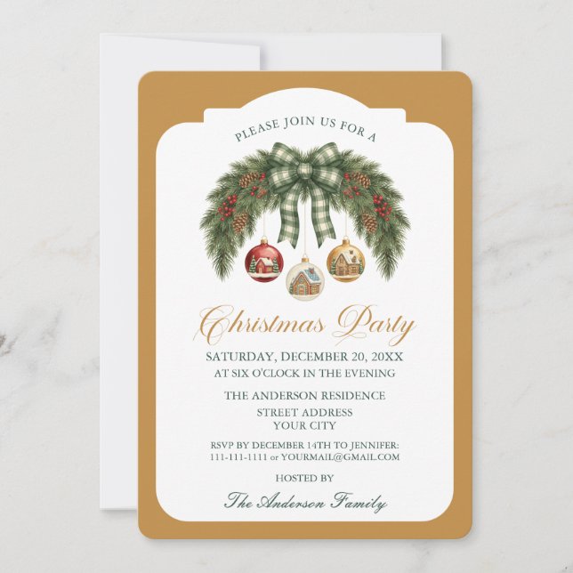 Invitación Elegante Guirnalda Rústica Fiesta de Navidad (Anverso)