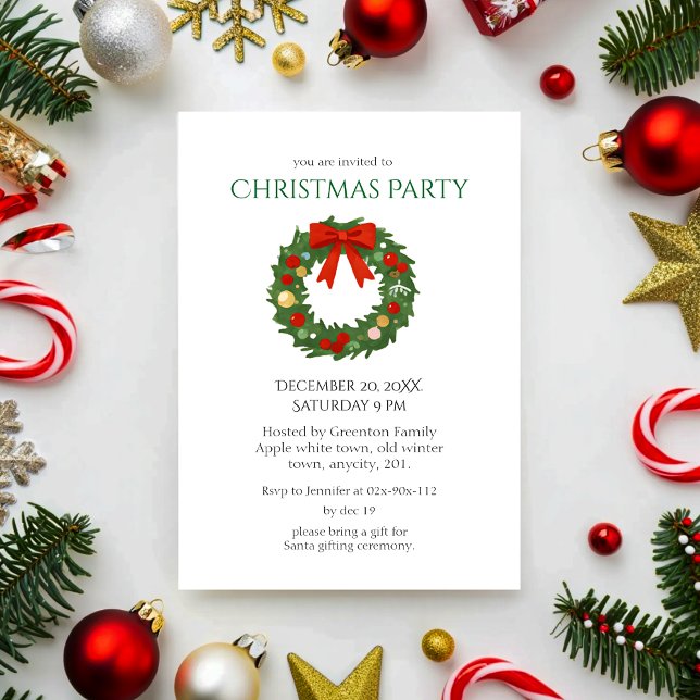 Invitación Elegante guirnalda verde con Fiesta de Navidades d (Subido por el creador)