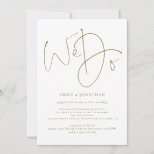 Invitación Elegante hacemos Boda de código QR con guión dorad