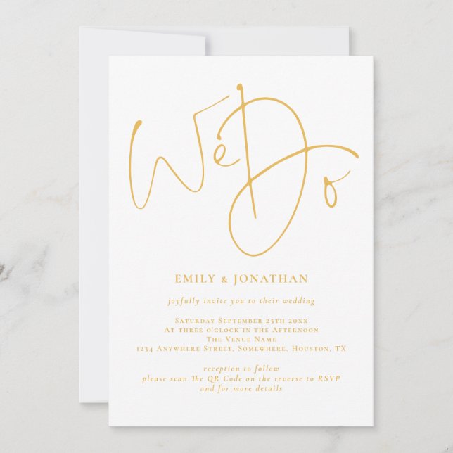 Invitación Elegante hacemos Boda de código QR de guión dorado (Anverso)
