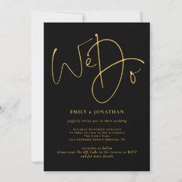 Invitación Elegante Hacemos Guión Dorado Código QR Boda Negro