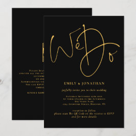 Invitación Elegante Hacemos Guión Dorado Código QR Boda Negro