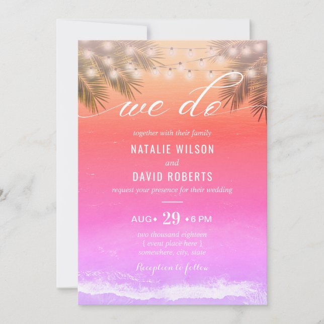Invitación Elegante Hacemos Sunset Tropical Palm Beach Weddin (Anverso)