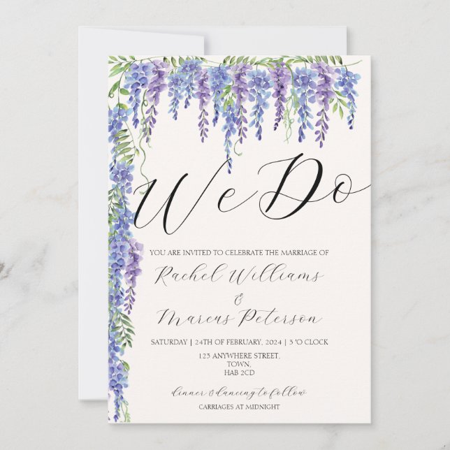Invitación Elegante Hacemos Wisteria Púrpura Boda Floral (Anverso)