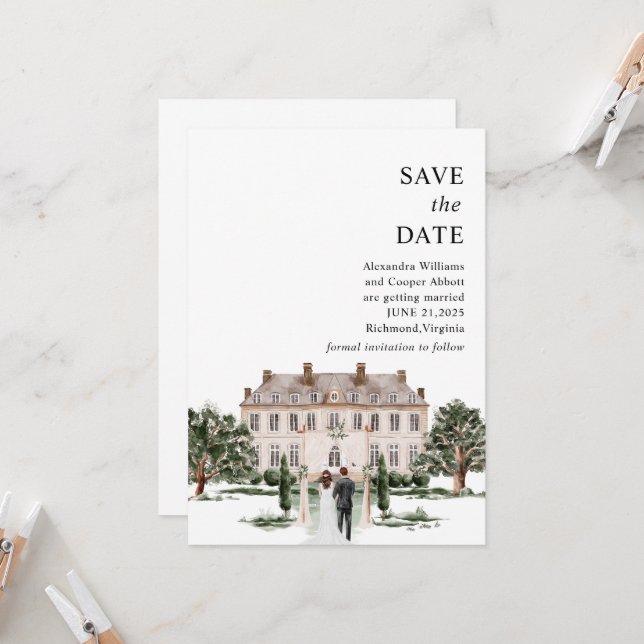 Invitación Elegante hacienda de mansión Guardar la fecha (Anverso/Reverso In Situ)