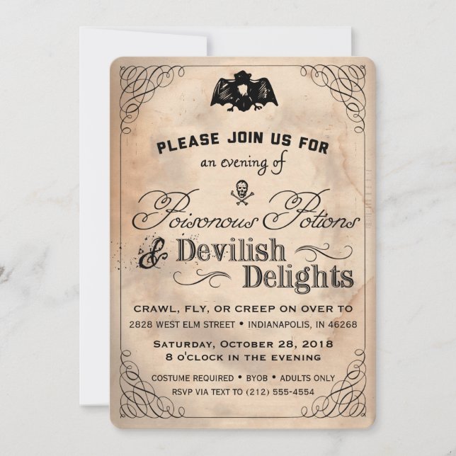 Invitación Elegante Halloween Vintage Devilish Delights Invit (Anverso)