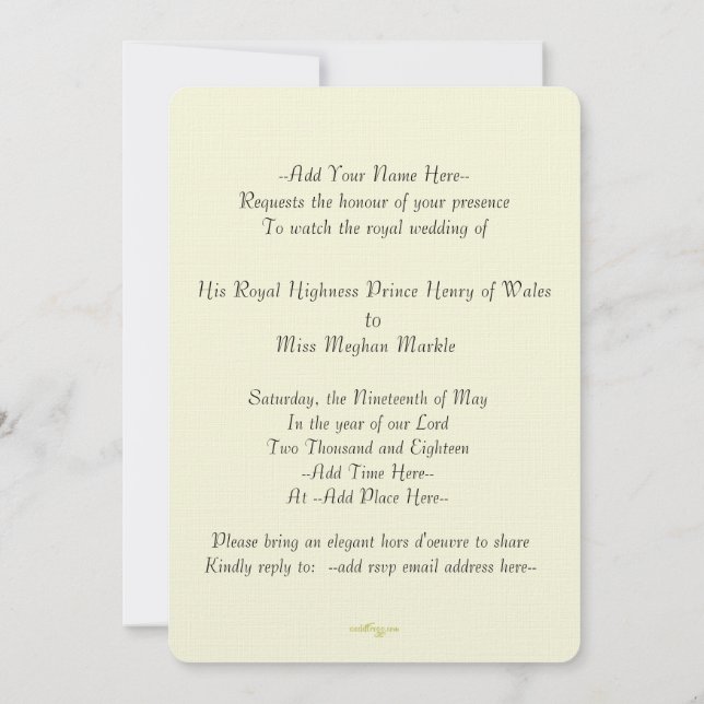 Invitación Elegante Harry Meghan Royal Wedding Invite (Marfil (Reverso)