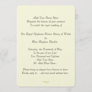 Invitación Elegante Harry Meghan Royal Wedding Invite (Marfil