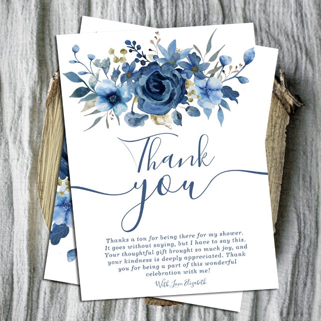Invitación Elegante helado azul invierno Floral ducha de novi (Elegant Ice Blue Winter Floral bridal shower thank Card.#navybluefloral #winterthankyoucard #chic)