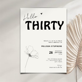 Invitación Elegante Hello Thirty Tipografía Negrita Cumpleaño