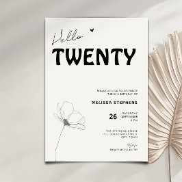 Invitación Elegante Hello Twenty Tipografía Negrita Cumpleaño
