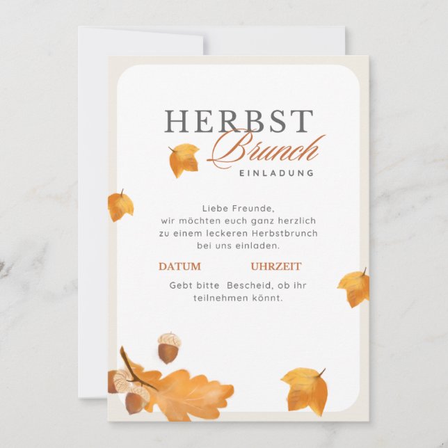 Invitación Elegante Herbst Brunch Einladung  Creme & Orange  (Anverso)