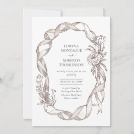 Invitación Elegante Heritage Vintage Ribbon & Peonía Botánica