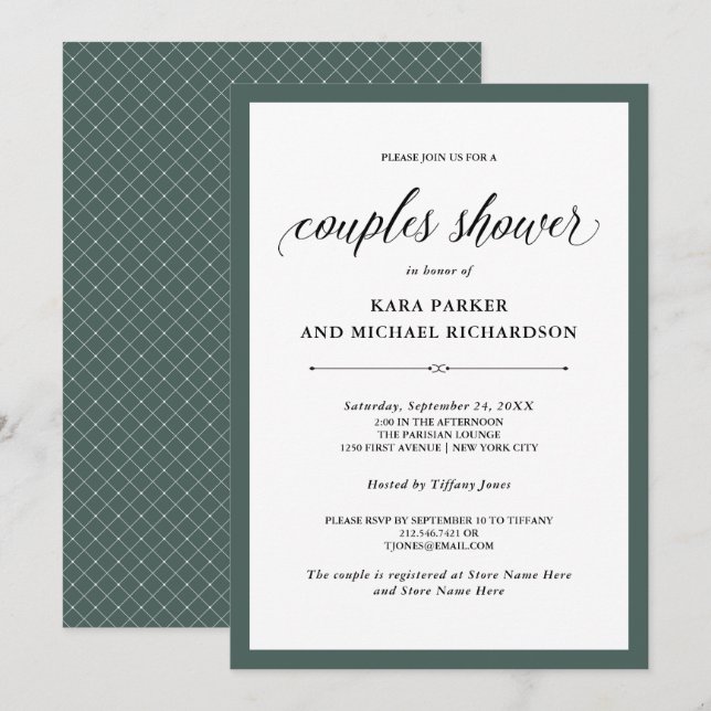 Invitación Elegante | Hermosa Ducha Verde (Anverso / Reverso)