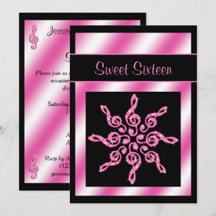 Invitación Elegante, Hermoso Círculo de Música Rosa Dulce 16
