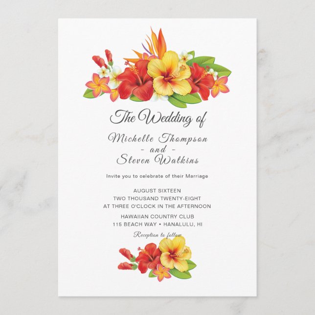 Invitación Elegante Hibisco Floral Tropical Boda (Anverso)