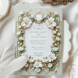 Invitación Elegante Hibiscus blanco con oro falso