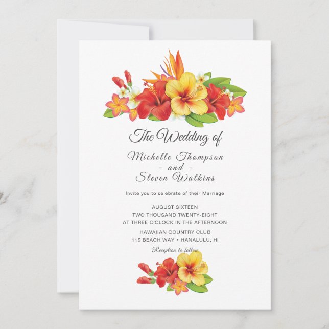Invitación Elegante Hibiscus Tropical Boda Floral (Anverso)