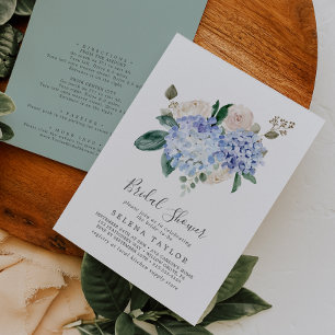Invitación Elegante hidrangea azul con detalles ducha de novi