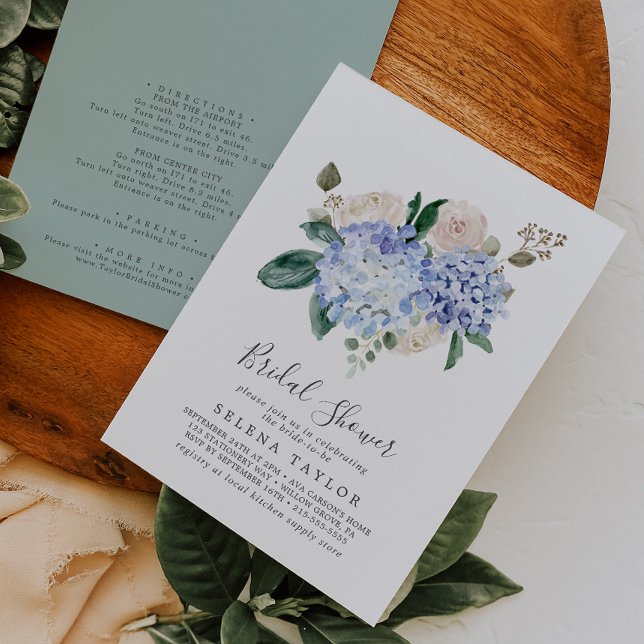 Invitación Elegante hidrangea azul con detalles ducha de novi (Subido por el creador)