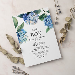 Invitación Elegante hidrangea azul Es un niño Baby Shower