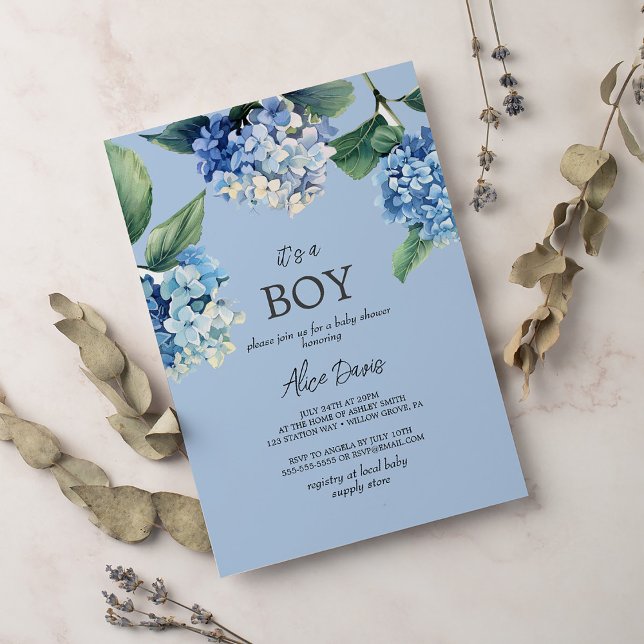 Invitación Elegante hidrangea azul Es un niño Baby Shower (Subido por el creador)