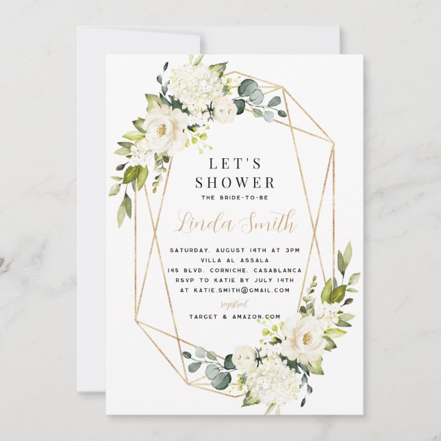 Invitación Elegante hidrangea blanca ducha de novia (Anverso)
