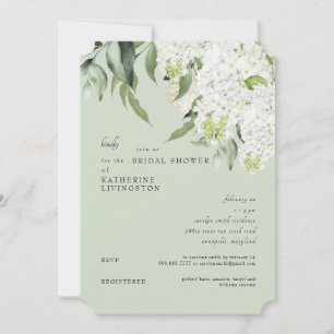 Invitación Elegante hidrangea blanca ligera Sage Bridal Showe