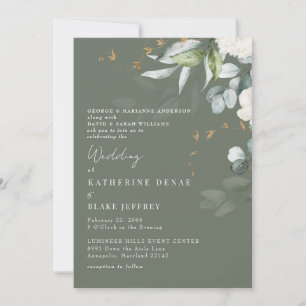 Invitación Elegante hidrangea blanca rica sabio Boda II