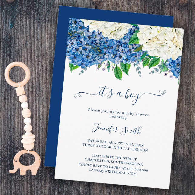 Invitación Elegante hidrangea botánica es un chico Baby Showe (Subido por el creador)