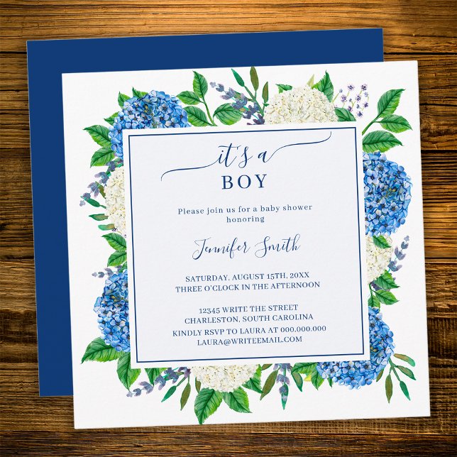 Invitación Elegante hidrangea floral es un chico Baby Shower (Subido por el creador)