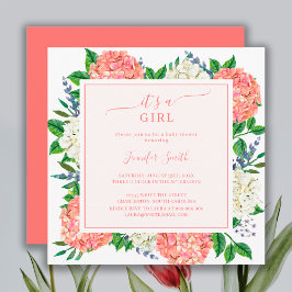 Invitación Elegante hidrangea rosada Es un Baby Shower Chica