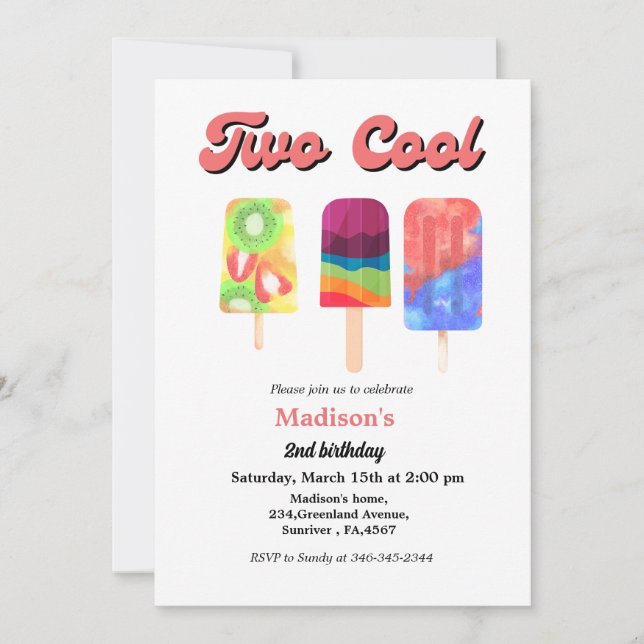 Invitación Elegante hielo pops dos fresca fiesta de cumpleaño (Anverso)