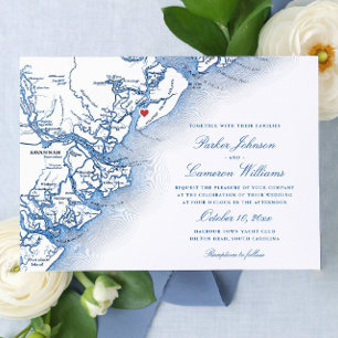 Invitación Elegante Hilton Head Island Map Navy Blue Boda
