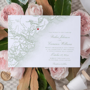 Invitación Elegante Hilton Head Island Map Sage Green Boda
