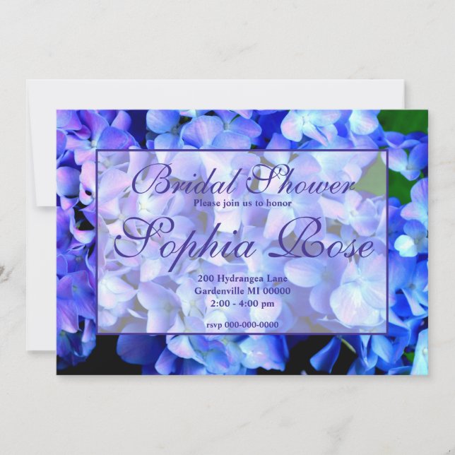 Invitación Elegante hipérico floral azul hortena ducha de nov (Anverso)