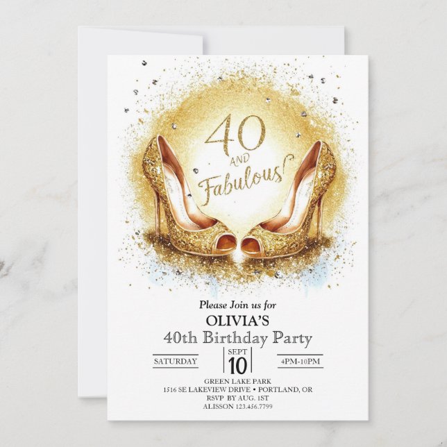 Invitación Elegante hito Digital Gold 40 cumpleaños (Anverso)