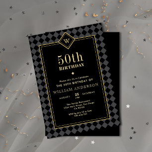 Invitación Elegante Hitos Masculinos de Oro y Negro Cumpleaño