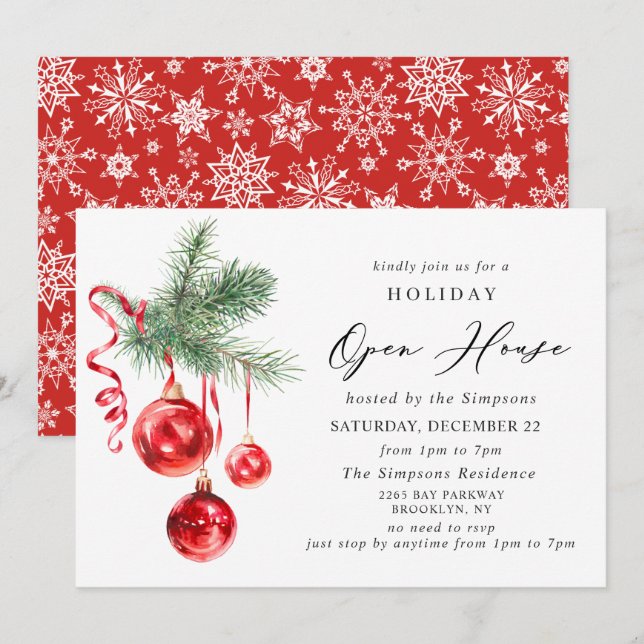 Invitación Elegante hogar abierto para NAVIDADES de honor (Anverso / Reverso)