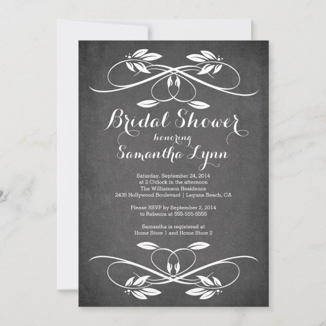 Invitación Elegante hoja de calkboard Flouridal Bridal Shower (Anverso)