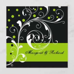 Invitación Elegante hoja de desplazamiento floral negro, boda
