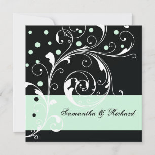 Invitación Elegante hoja de desplazamiento floral negro, boda