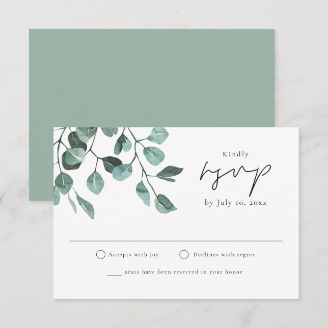 Invitación Elegante hoja de vegetación eucaliptos bohemias (Anverso / Reverso)