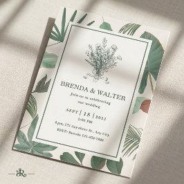 Invitación Elegante hojas de verde botánico Sketch