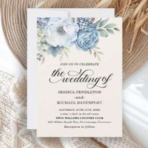 Invitación Elegante Hojas verdes de salvia floral azul turque