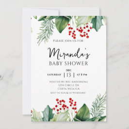 Invitación Elegante Holly Berries Navidades Baby Shower