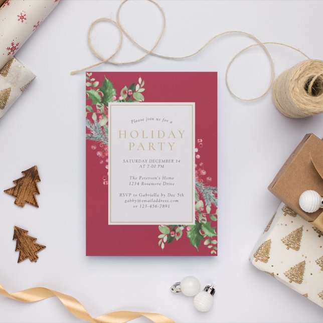 Invitación Elegante Holly Berries Verdor Fiesta de vacaciones (Subido por el creador)