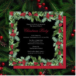 Invitación Elegante Holly y Berries Navidades de cuadro Fiest